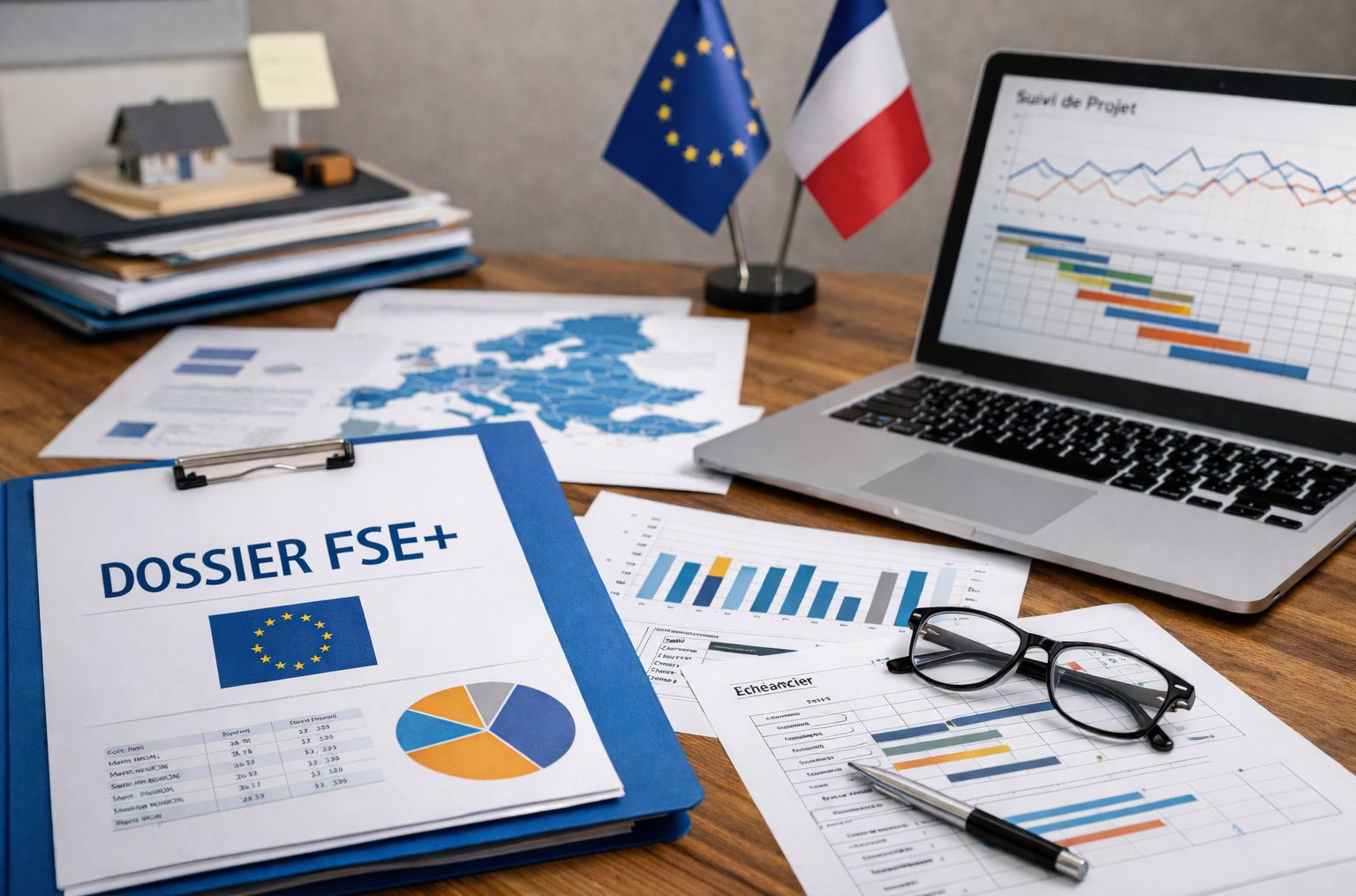 Dossier FSE+ avec mention de correction financière, documents de suivi et contrôle de projets financés par le Fonds social européen plus